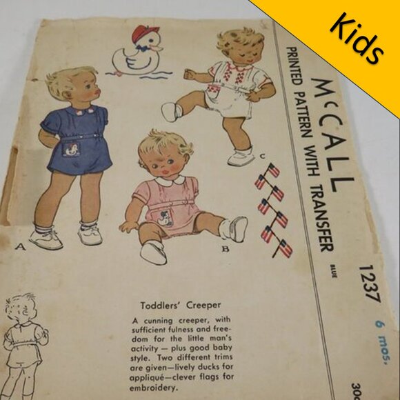 McCalls 1237 clothing pattern Toddler 6mts bodysuit "Creeper" - Picture 1 of 7